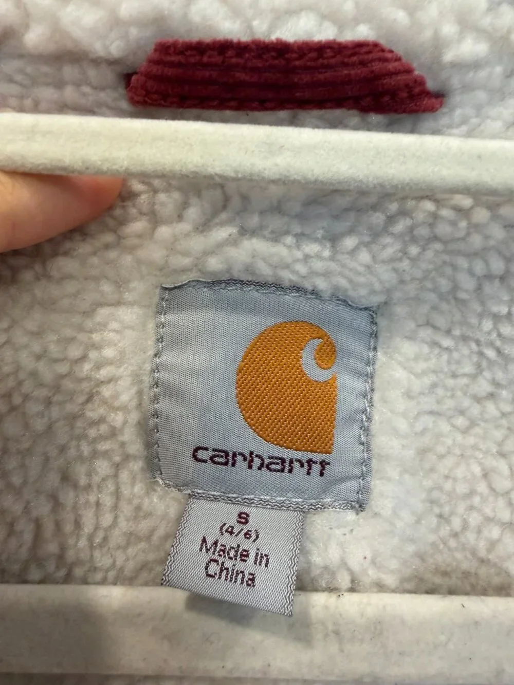 Carhartt Rare Burgundy Corduroy Sherpa Lined Jacket Small 4/6 Trucker Utility - Picture 9 of 15